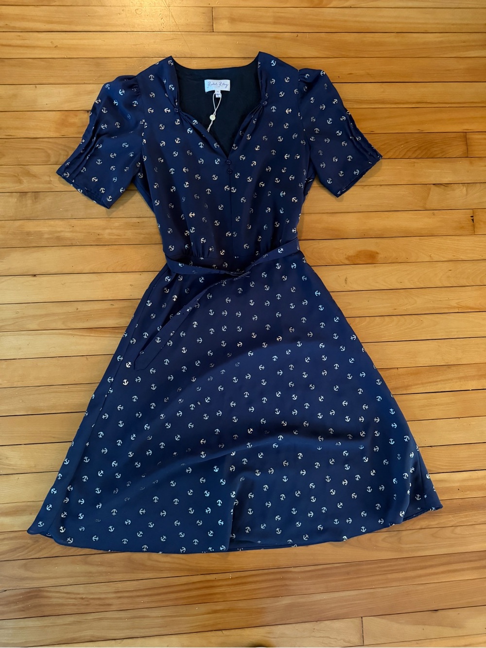 Rachael Riley Dress Navy Anchor Print Nautical Flowy Size 38 Approx US 6